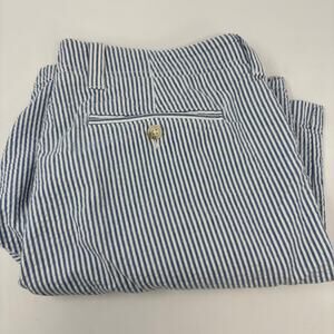 L.L. Bean Mens Sz38 Blue Striped Seersucker 100% Cotton Shorts